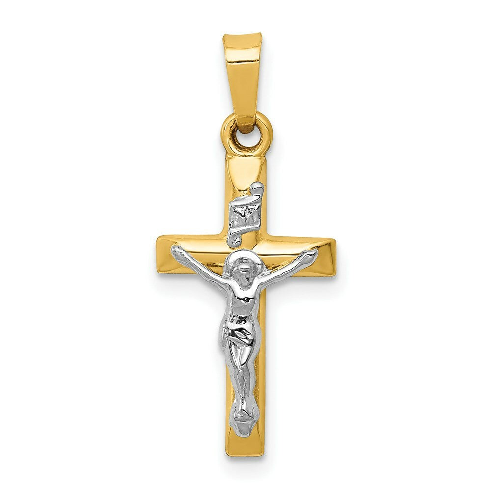 14K Two-tone Gold INRI Hollow Crucifix Pendant 24mm length