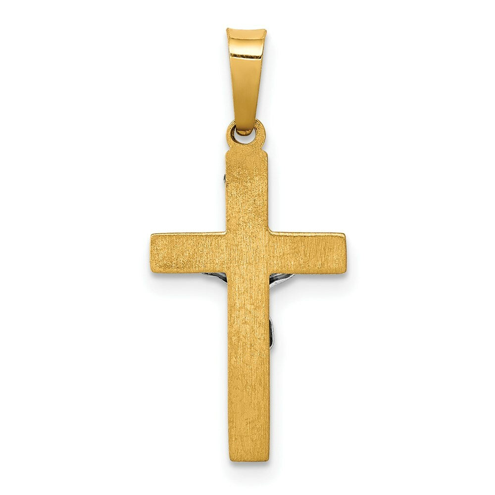 14K Two-tone Gold INRI Hollow Crucifix Pendant 25mm length