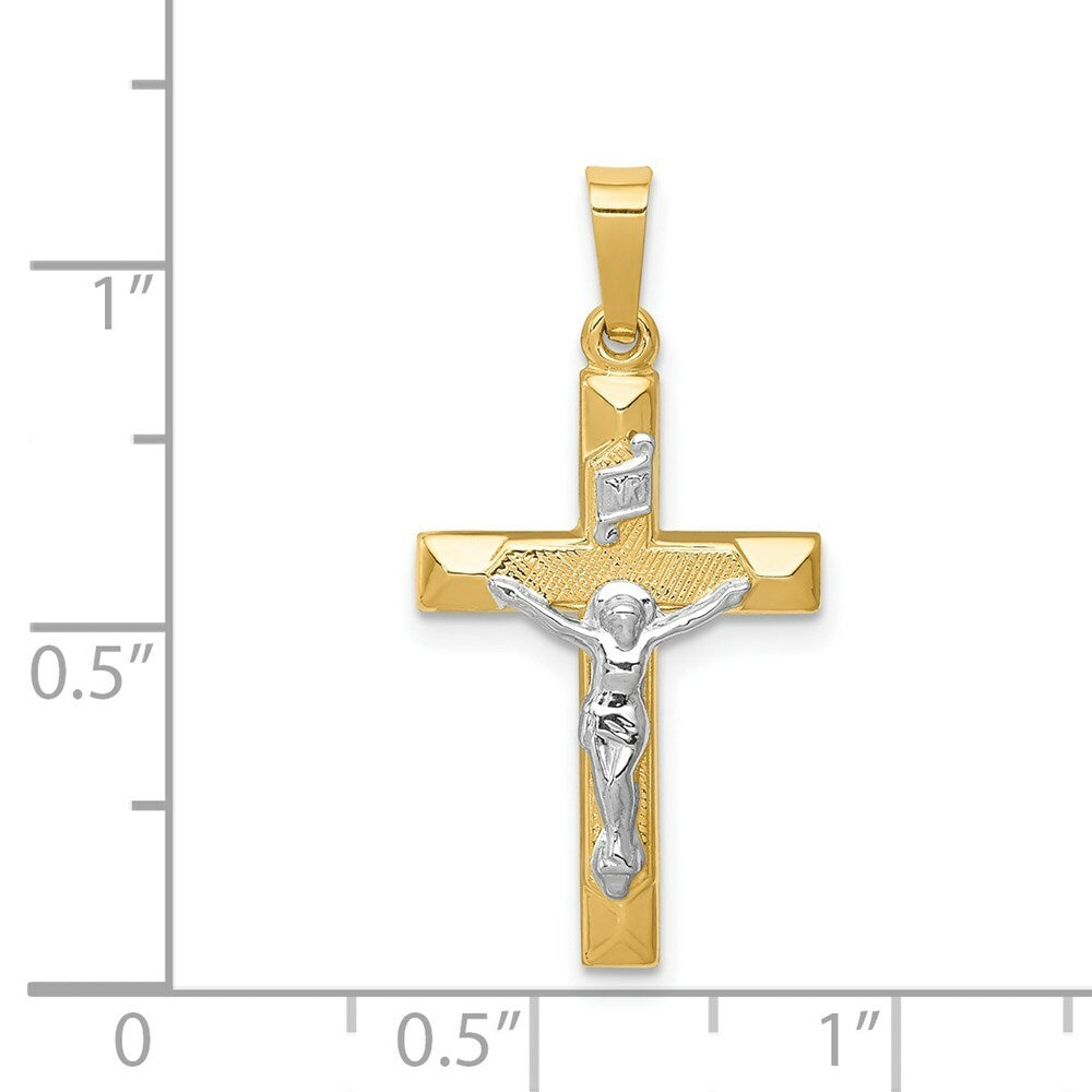 14K Two-tone Gold INRI Hollow Crucifix Pendant 28mm length