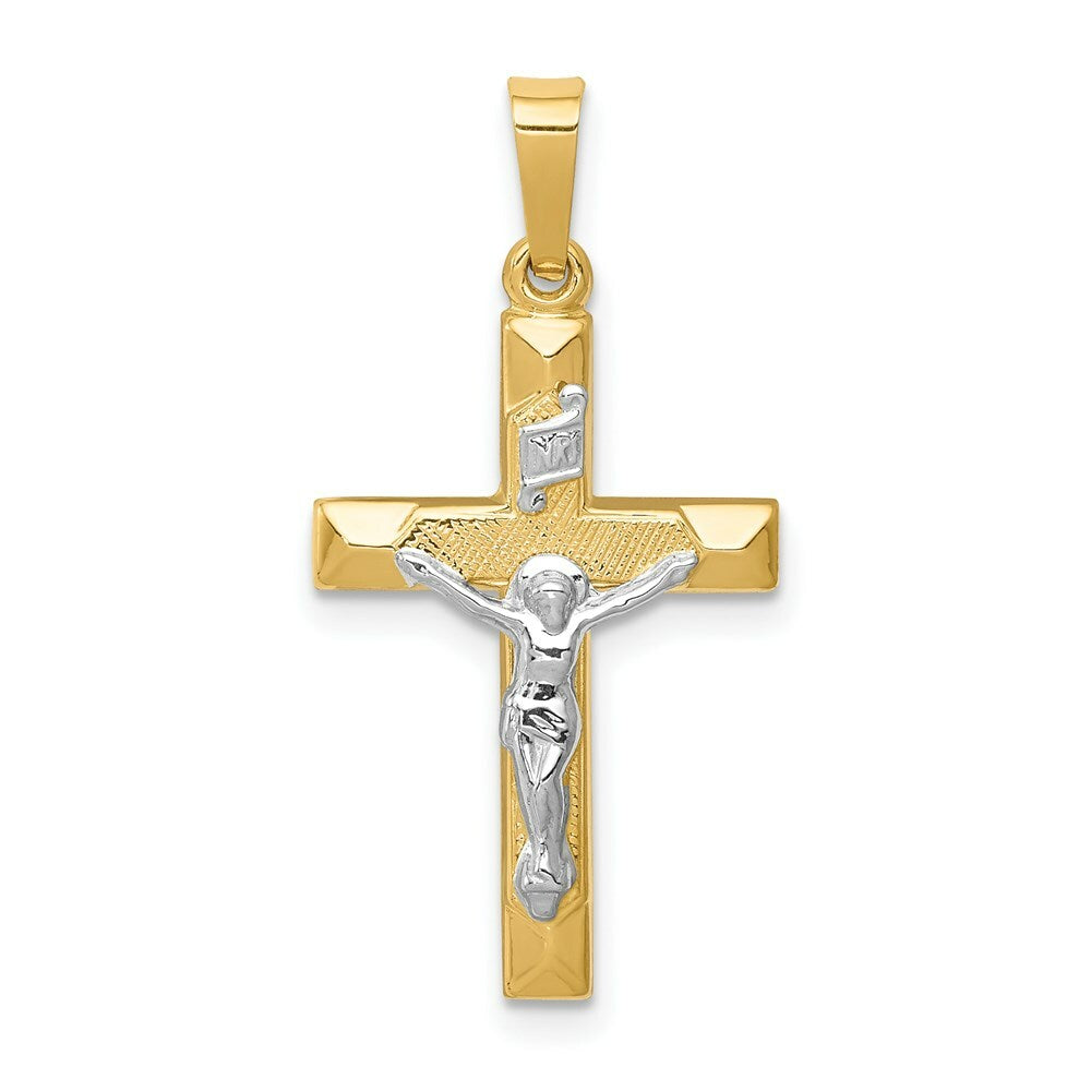 14K Two-tone Gold INRI Hollow Crucifix Pendant 28mm length