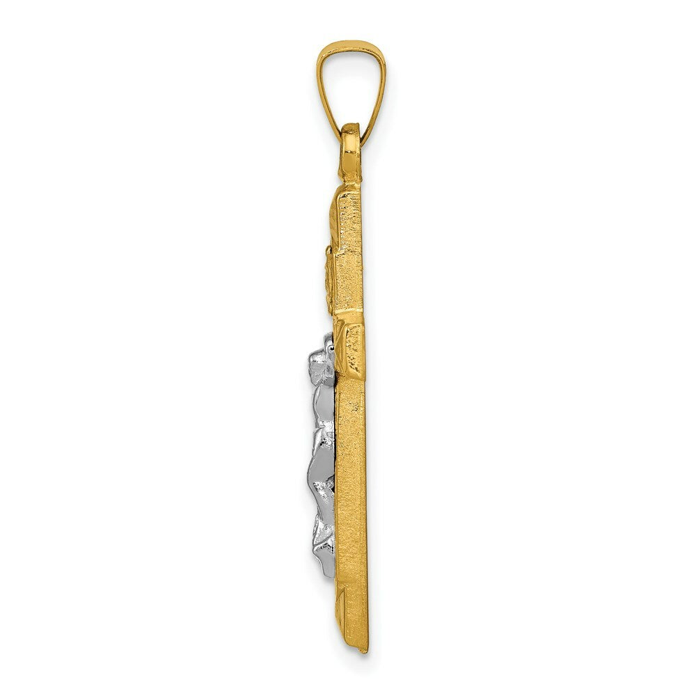 14K Two-tone Gold INRI Hollow Crucifix Pendant 33mm length