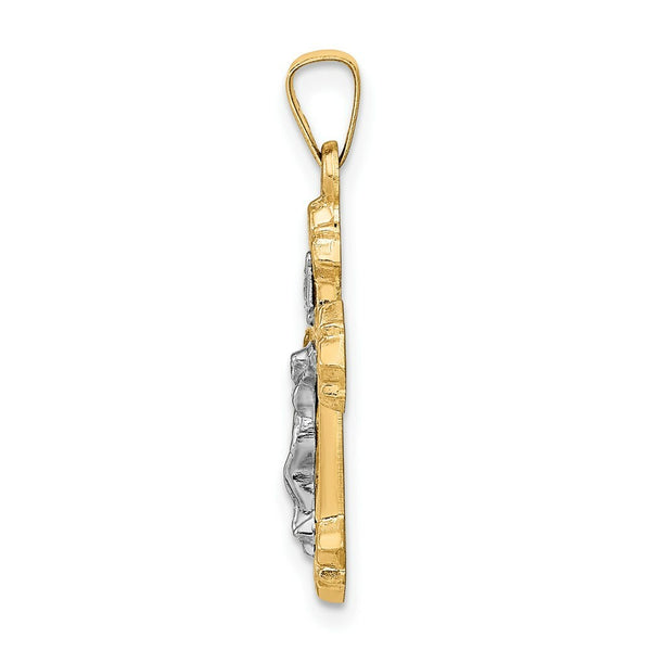 14K Two-tone Gold INRI Hollow Crucifix Pendant 28mm length
