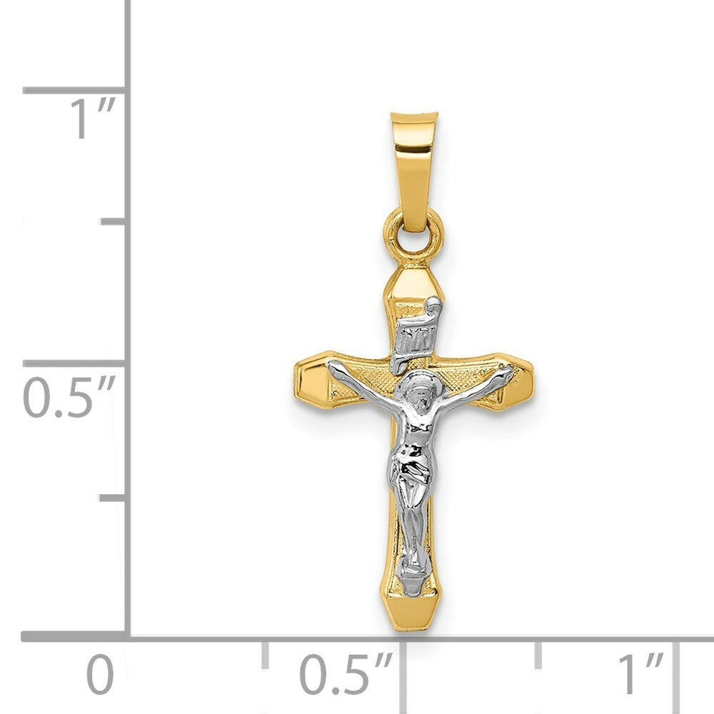 14K Two-tone Gold INRI Hollow Crucifix Pendant 25mm length