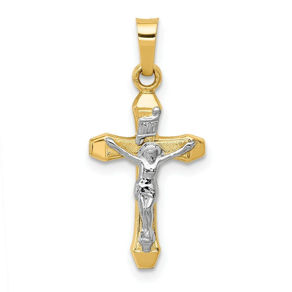 14K Two-tone Gold INRI Hollow Crucifix Pendant 25mm length