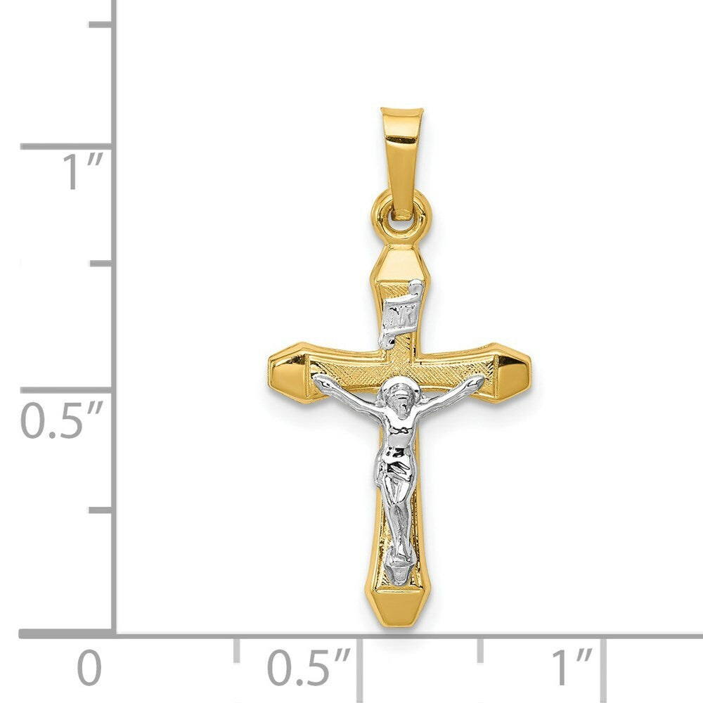 14K Two-tone Gold INRI Hollow Crucifix Pendant 29mm length