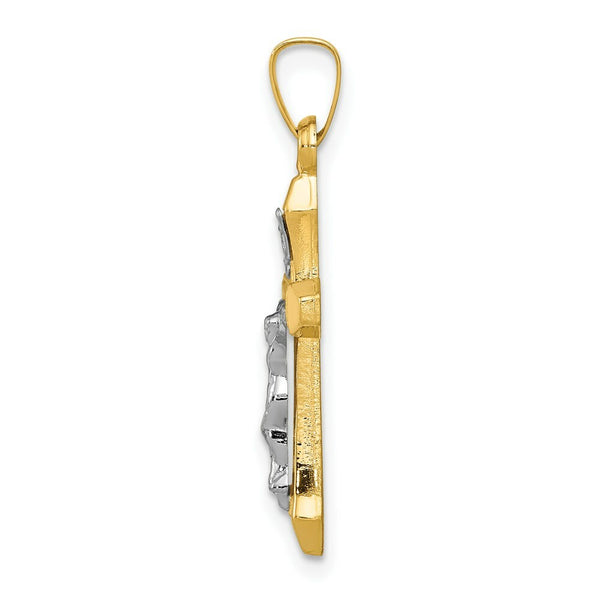 14K Two-tone Gold INRI Hollow Crucifix Pendant 29mm length