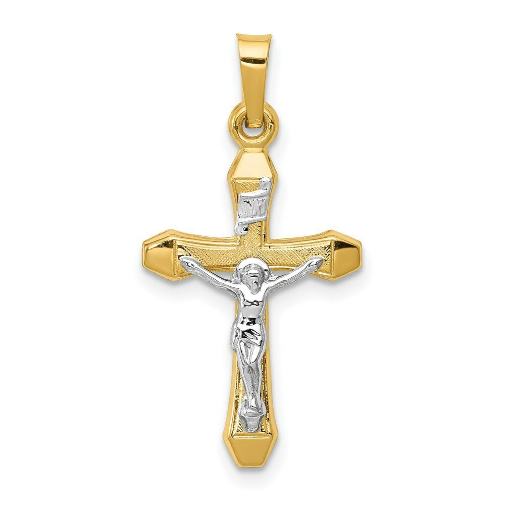 14K Two-tone Gold INRI Hollow Crucifix Pendant 29mm length