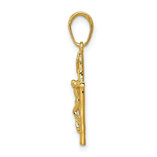 14K Yellow Gold INRI Hollow Crucifix Pendant