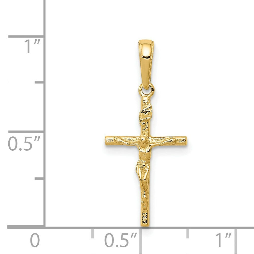 14K Yellow Gold INRI Hollow Crucifix Pendant