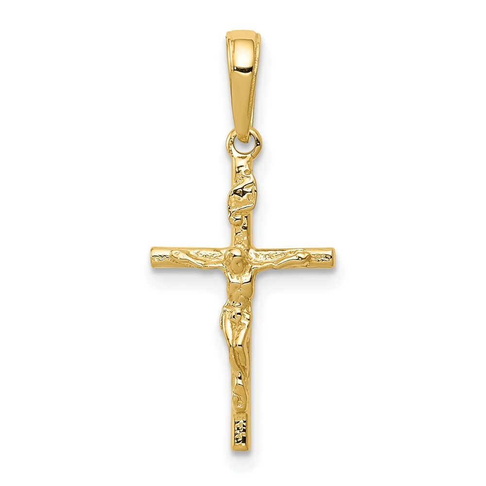 14K Yellow Gold INRI Hollow Crucifix Pendant