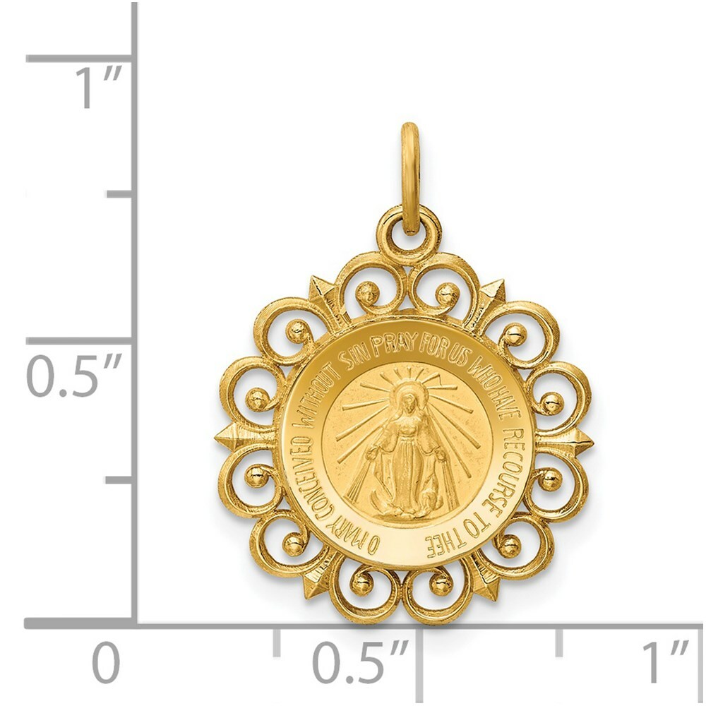 14K Yellow Gold Miraculous Medal Charm 19mm width