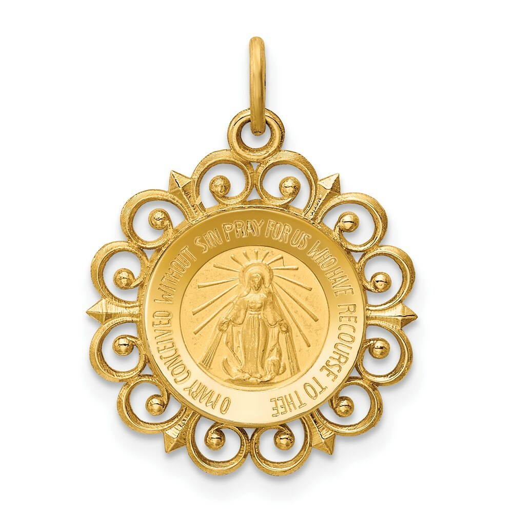 14K Yellow Gold Miraculous Medal Charm 19mm width