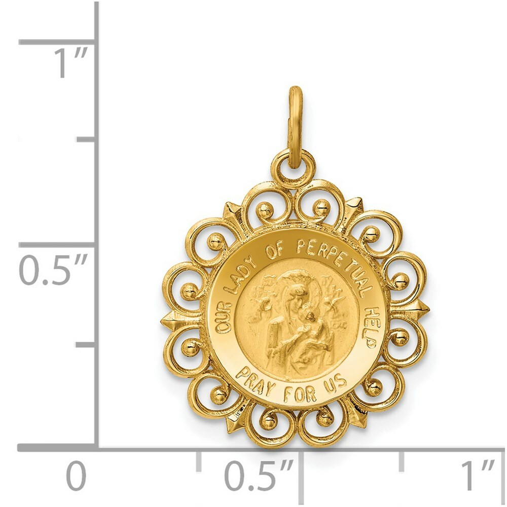 14K Yellow Gold Our Lady of Perpetual Help Medal Charm 19mm width