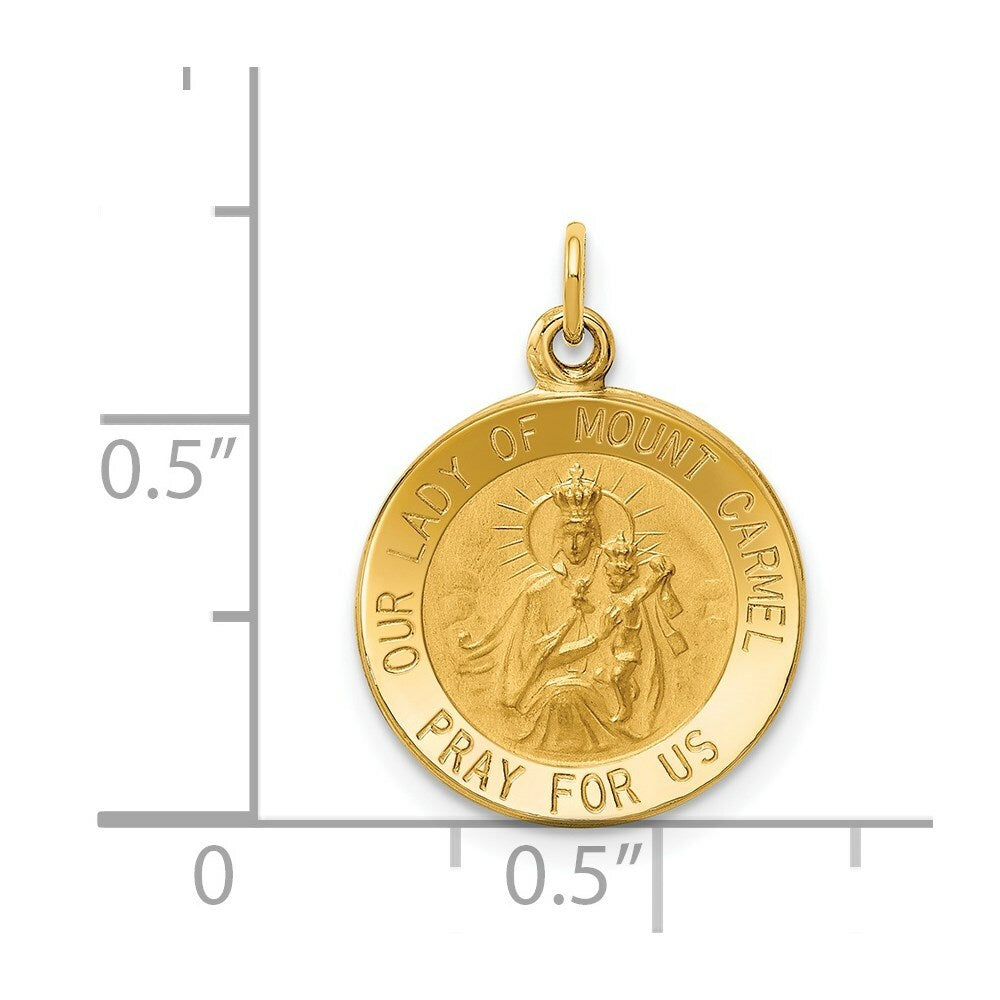 14K Yellow Gold Our Lady of Mount Carmel Medal Charm 15mm width