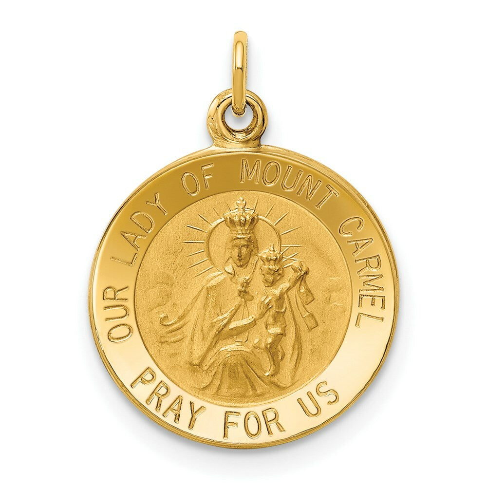 14K Yellow Gold Our Lady of Mount Carmel Medal Charm 15mm width