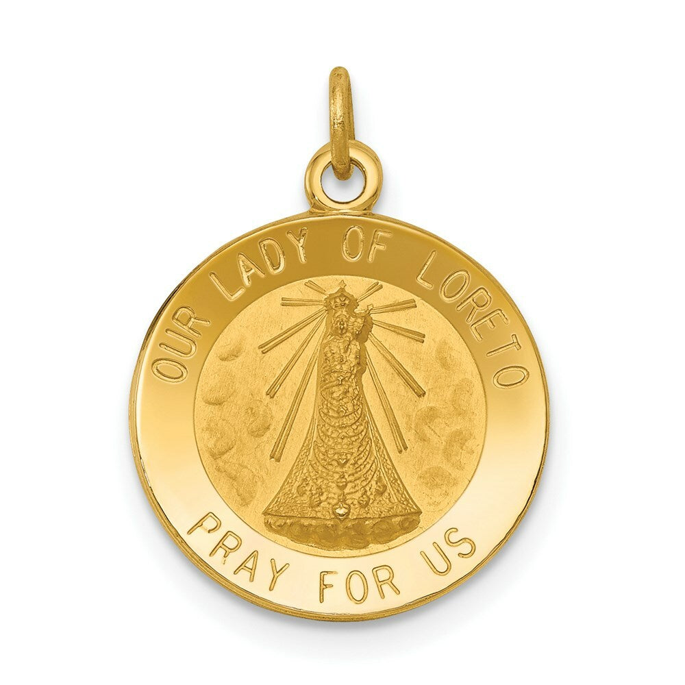 14K Yellow Gold Our Lady of Loreto Medal Charm 15mm width