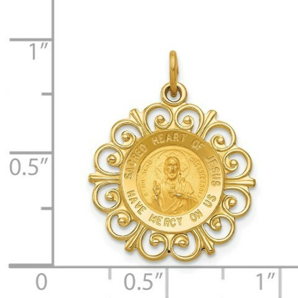 14K Yellow Gold Sacred Heart of Jesus Medal Charm