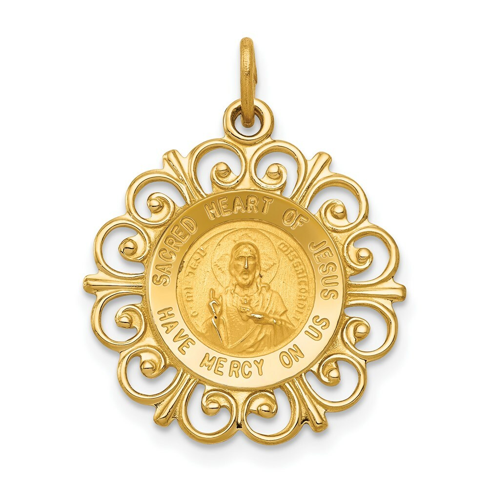 14K Yellow Gold Sacred Heart of Jesus Medal Charm