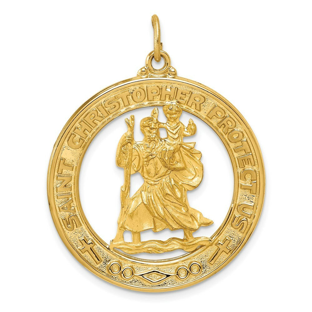 14K Yellow Gold Saint Christopher Medal Pendant 29mm width