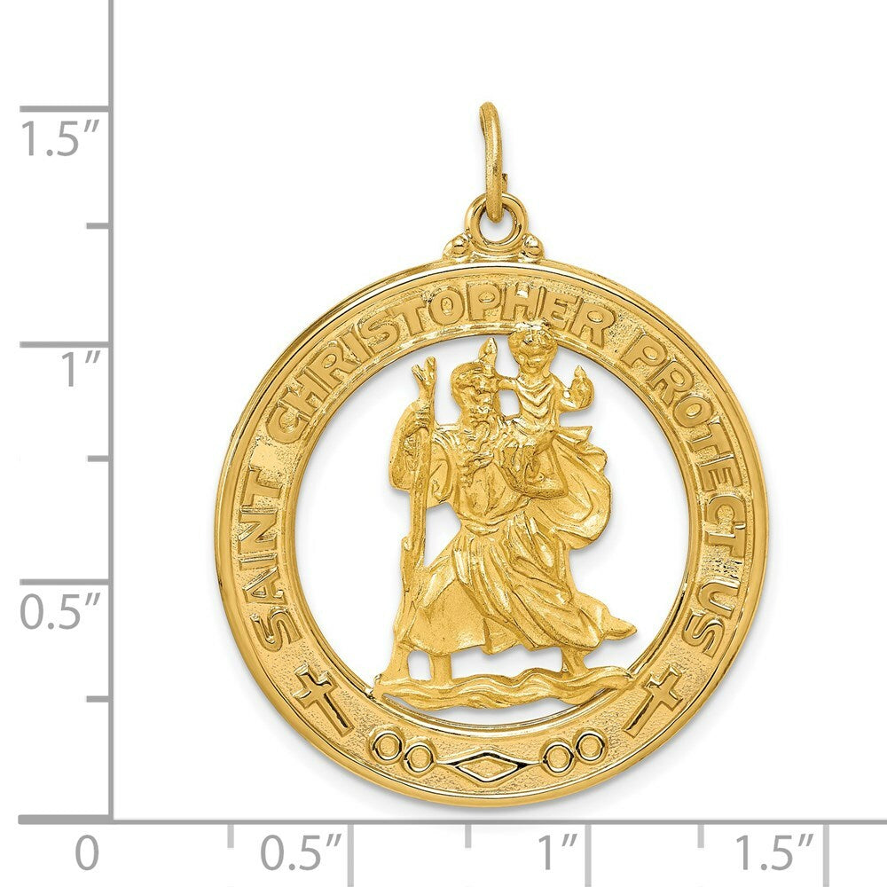 14K Yellow Gold Saint Christopher Medal Pendant 29mm width