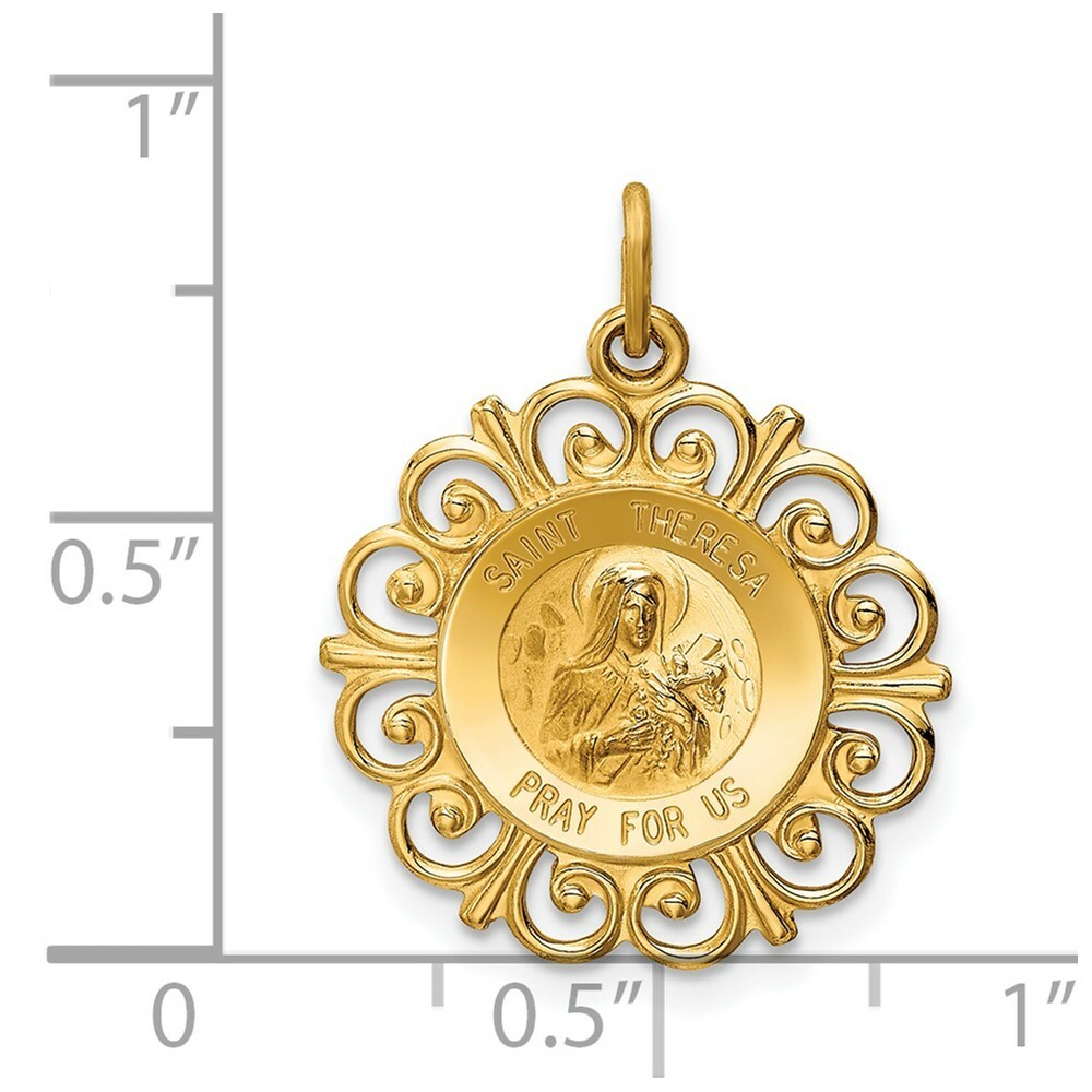 14K Yellow Gold Saint Theresa Medal Charm 20mm width