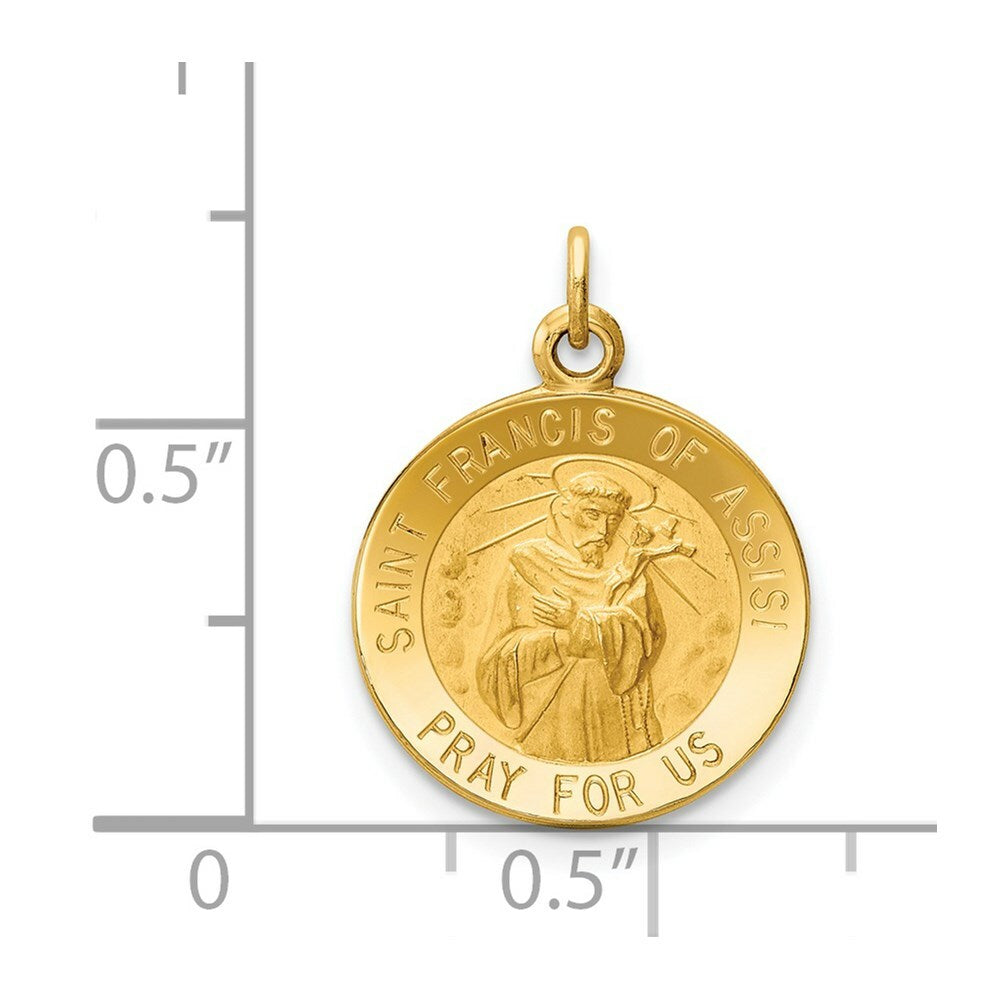 14K Yellow Gold Saint Francis of Assisi Medal Charm 15mm width