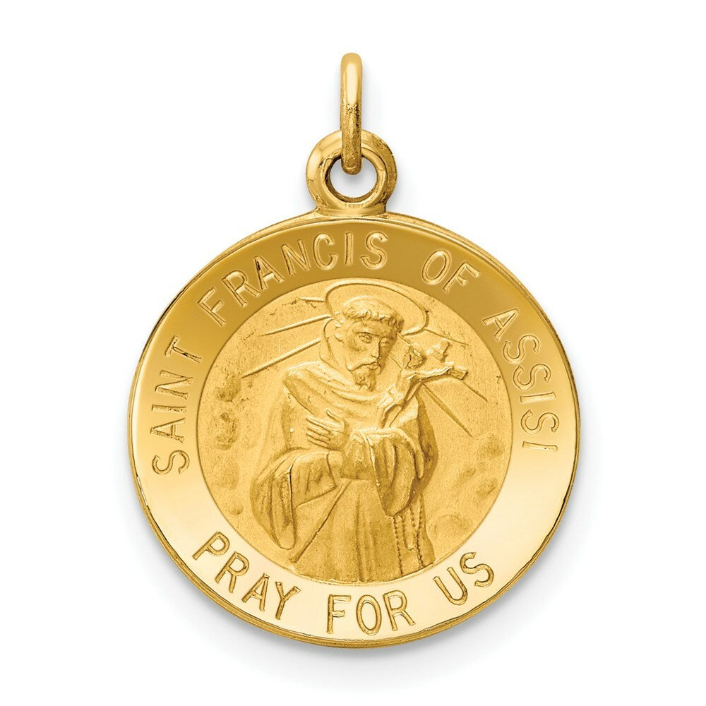 14K Yellow Gold Saint Francis of Assisi Medal Charm 15mm width