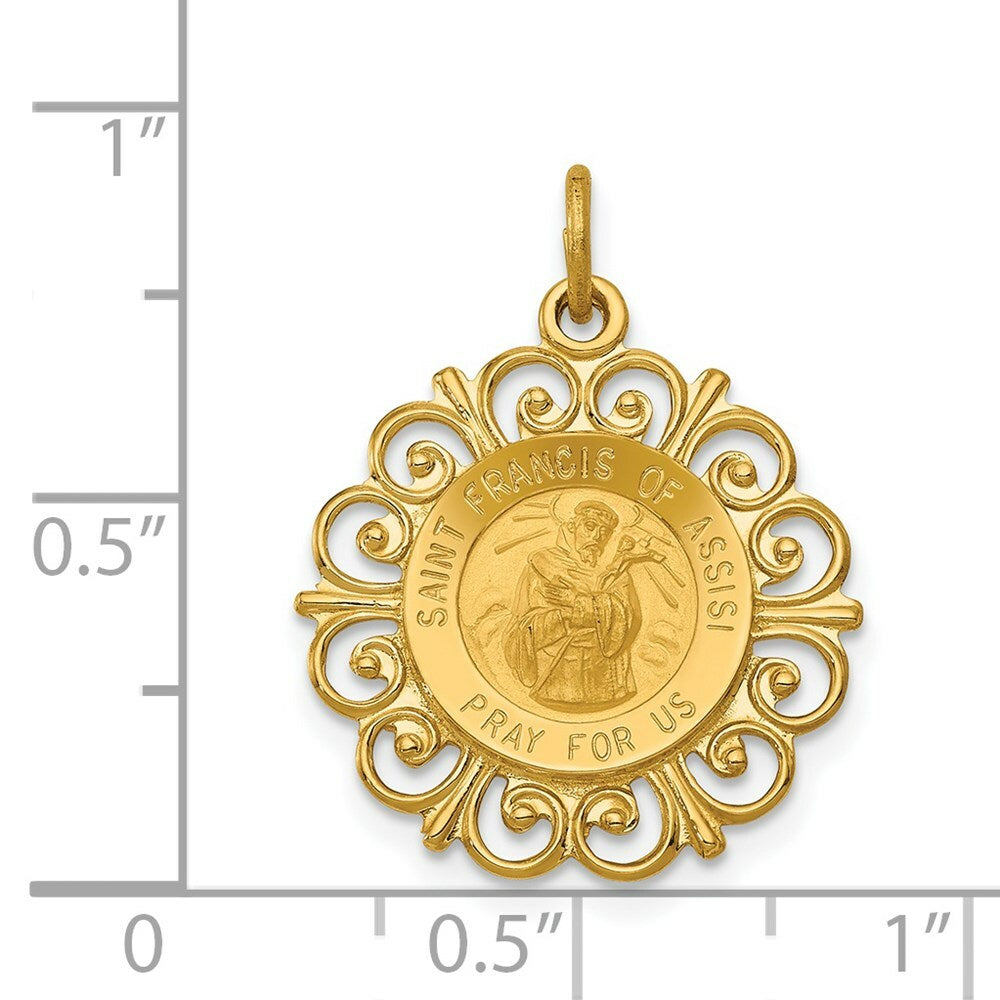 14K Yellow Gold Saint Francis of Assisi Medal Pendant 19mm width