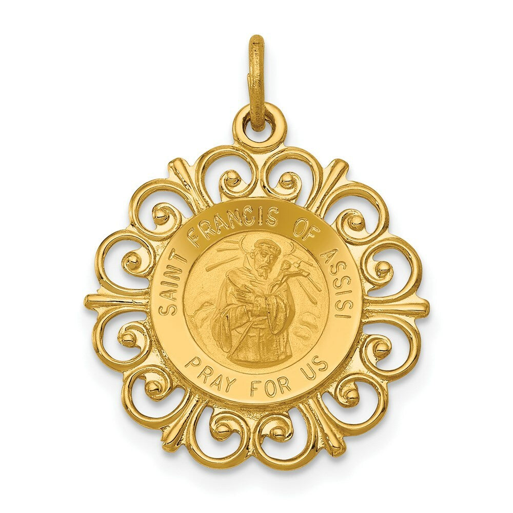 14K Yellow Gold Saint Francis of Assisi Medal Pendant 19mm width