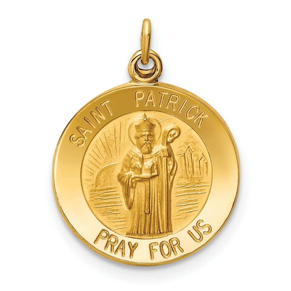14K Yellow Gold Saint Patrick Medal Charm 15mm width