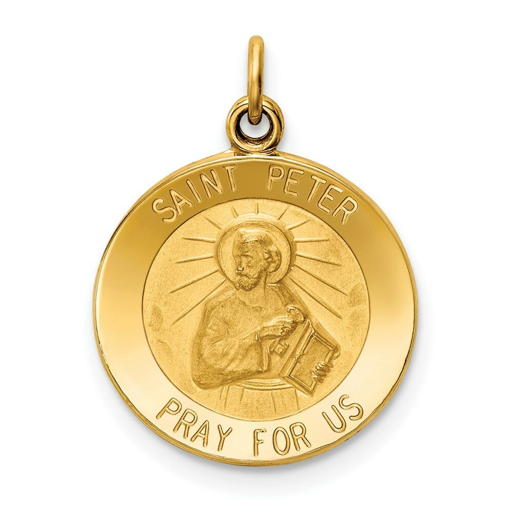 14K Yellow Gold Saint Peter Medal Charm 15mm width