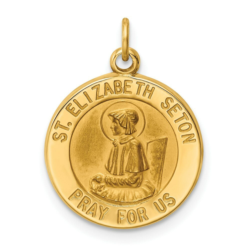 14K Yellow Gold Saint Elizabeth Seton Medal Charm 15mm width