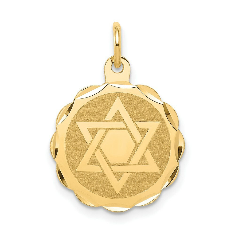 14K Yellow Gold Solid Star of David Disc Charm