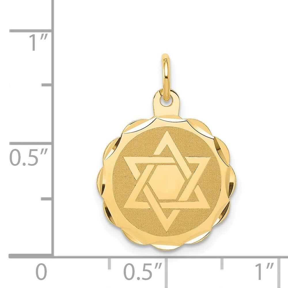 14K Yellow Gold Solid Star of David Disc Charm