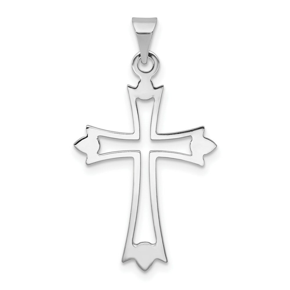 14K White Gold Budded Cross Pendant