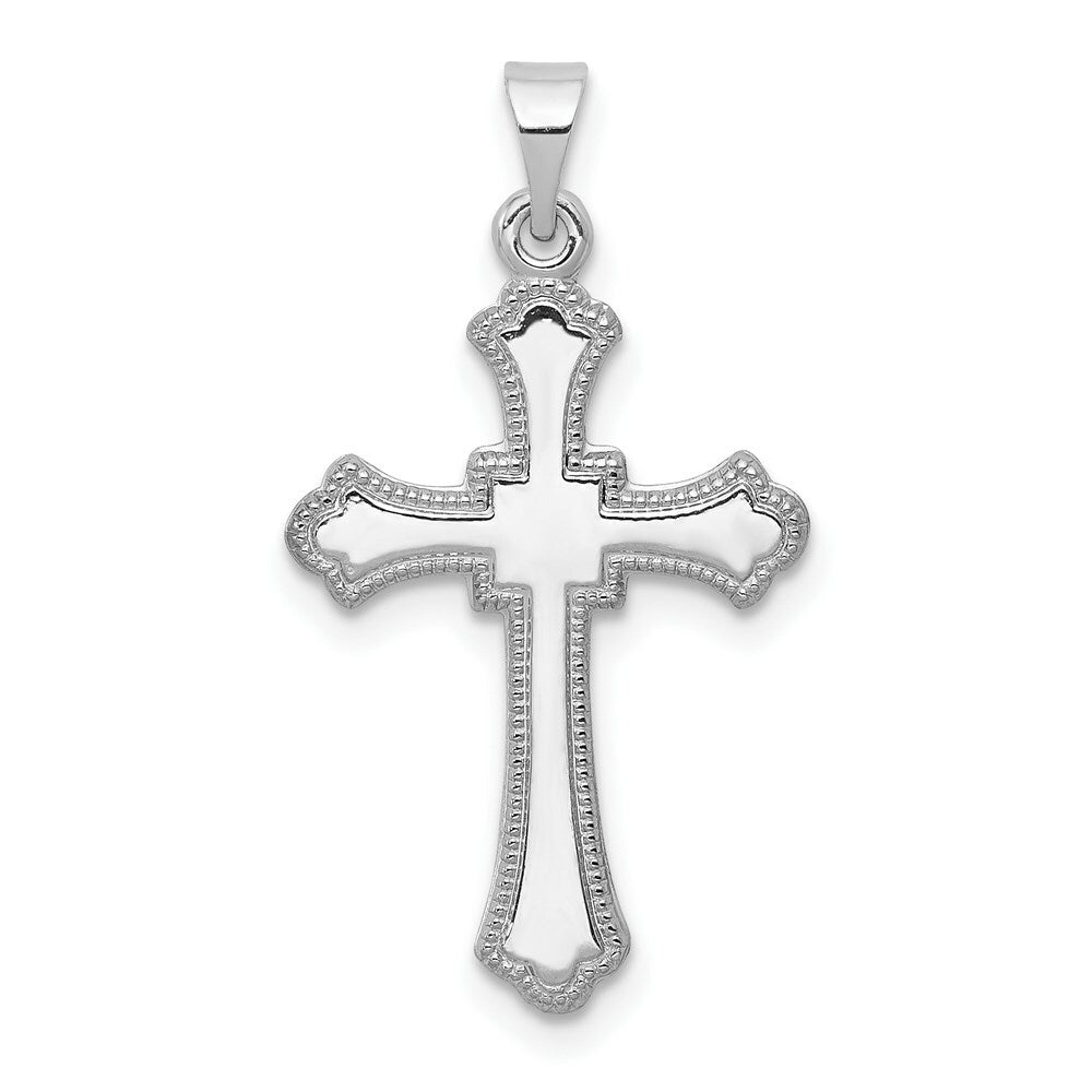 14K White Gold Budded Cross Charm