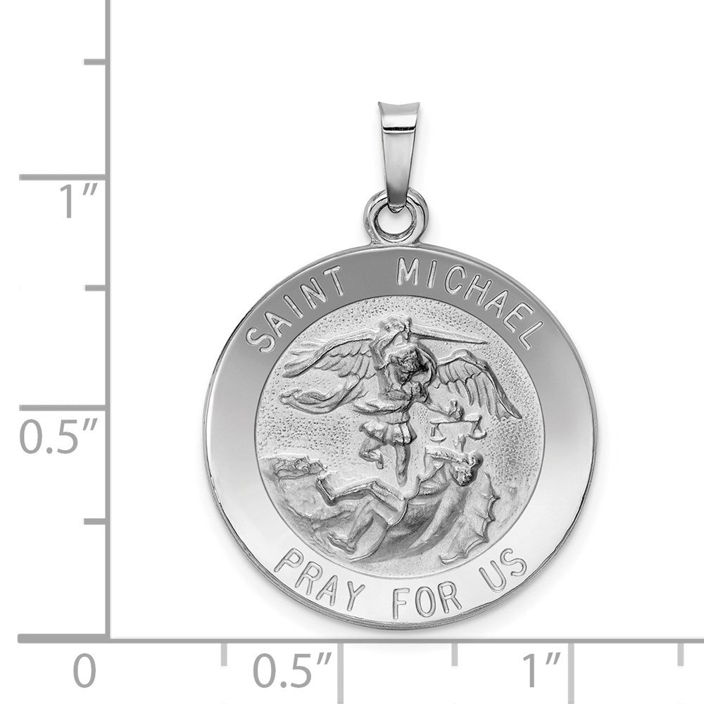 14K White Gold Saint Michael Medal Pendant 22mm width