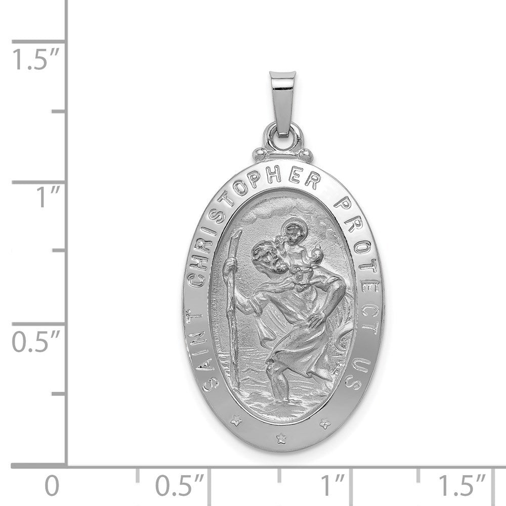 14K White Gold Saint Christopher Medal Pendant 19mm width