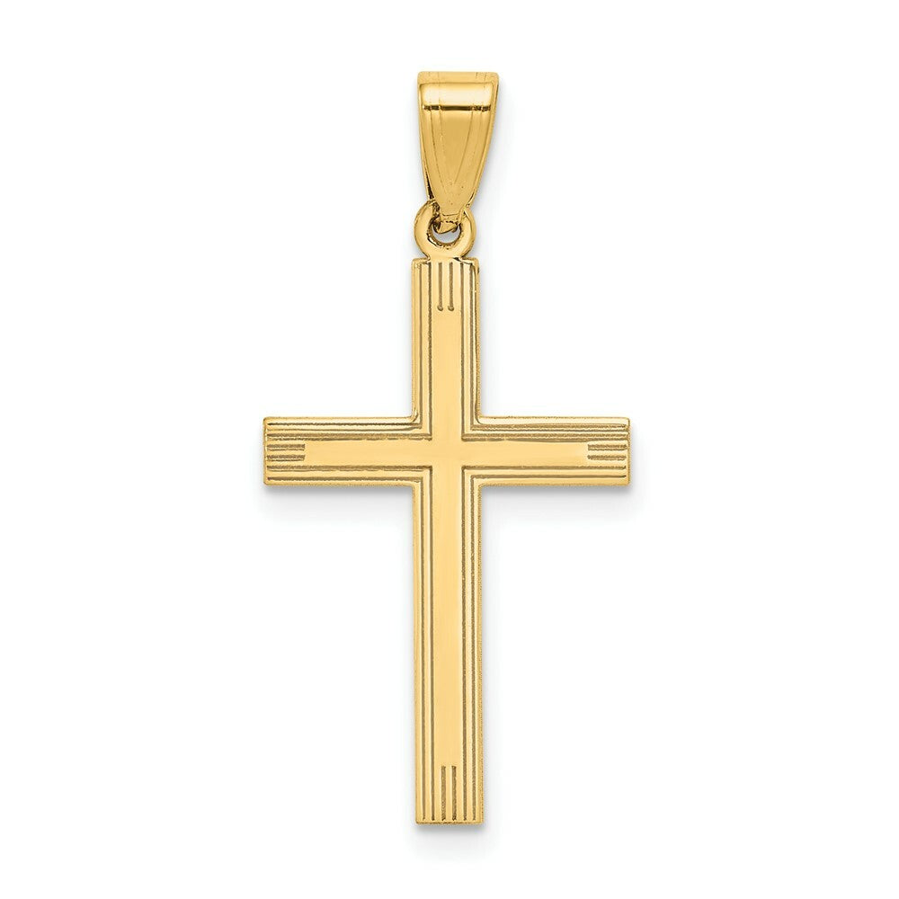 14K Yellow Gold Polished Cross Charm 28mm length