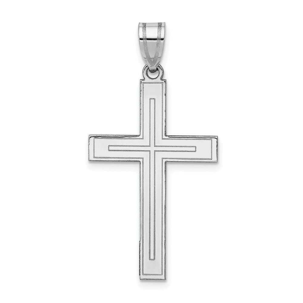 14K White Gold Cross Pendant 36mm length