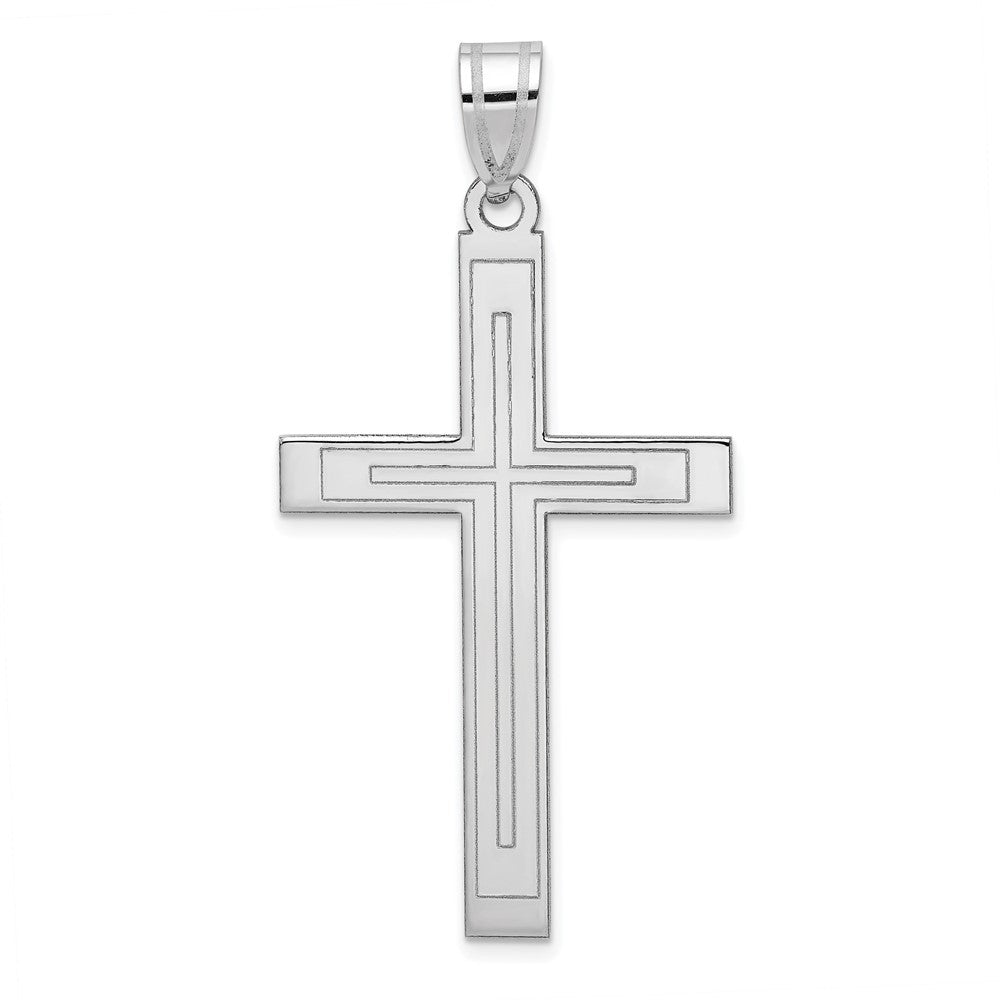 14K White Gold Cross Pendant 50mm length