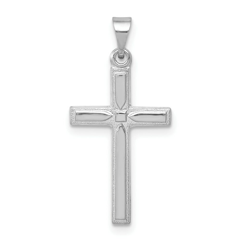 14K White Gold Hollow Cross Pendant 24mm length