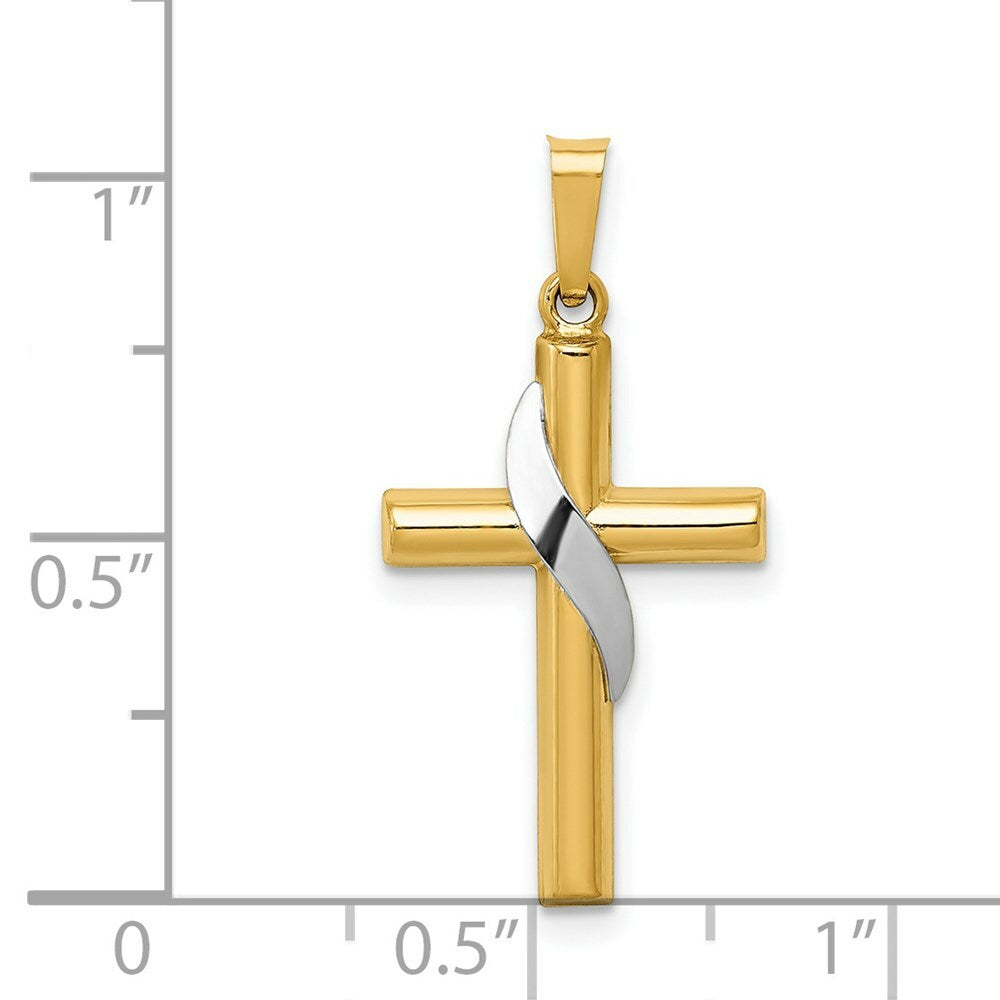 14K Two-tone Gold Hollow Cross Charm