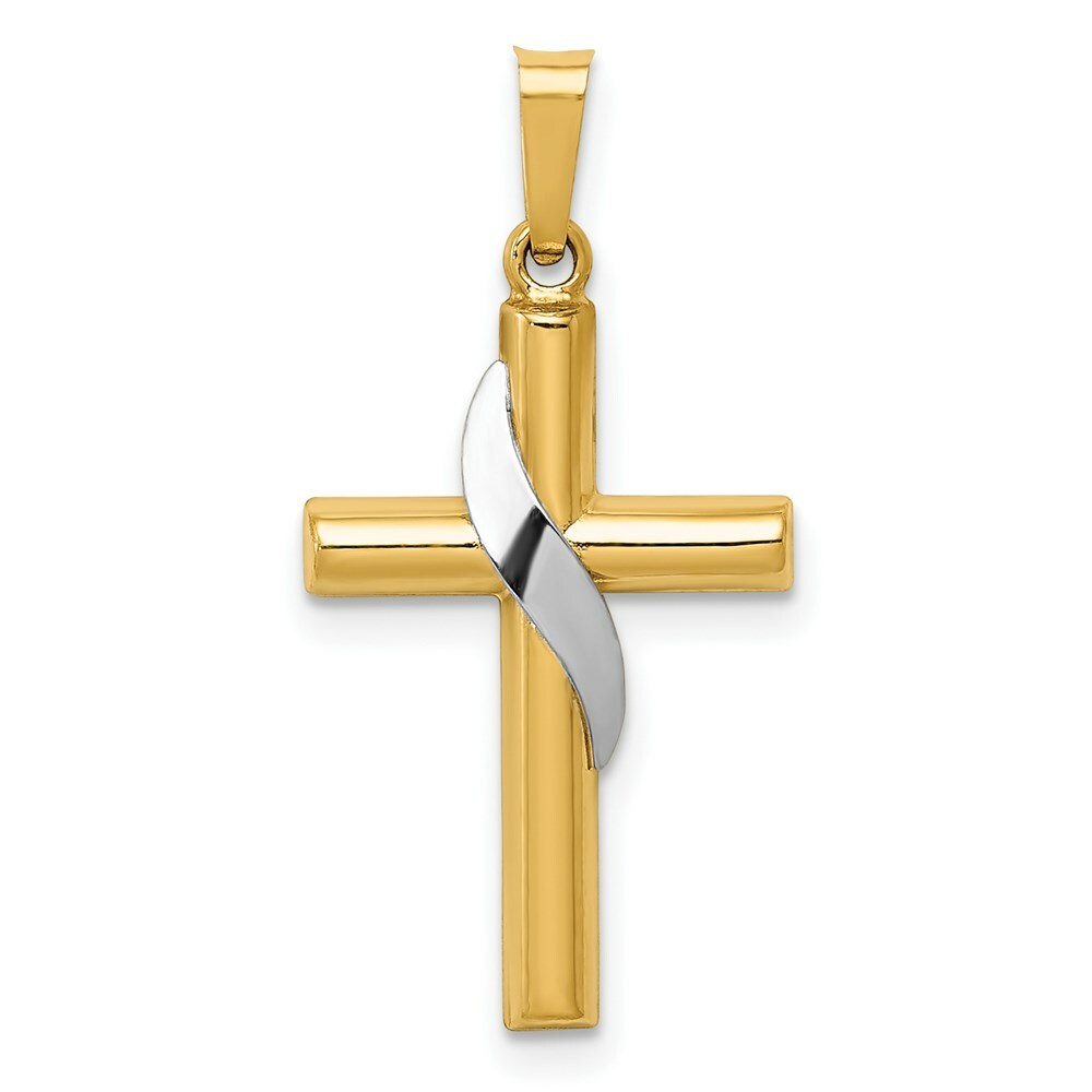 14K Two-tone Gold Hollow Cross Charm