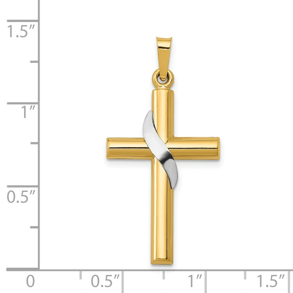 14K Two-tone Gold Hollow Cross Charm