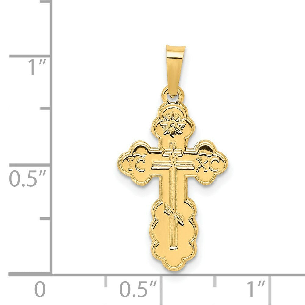 14K Yellow Gold Eastern Orthodox Cross Charm 27mm length