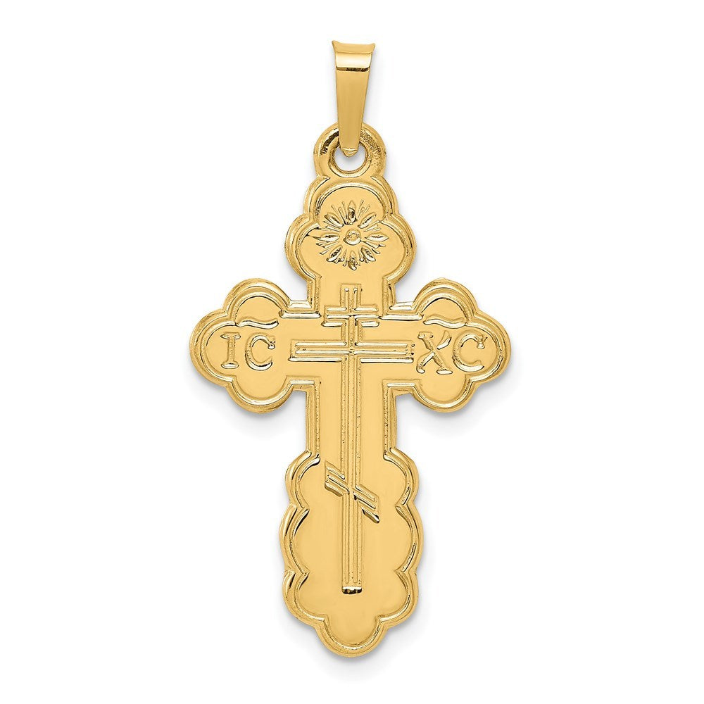 14K Yellow Gold Eastern Orthodox Cross Pendant 34mm length