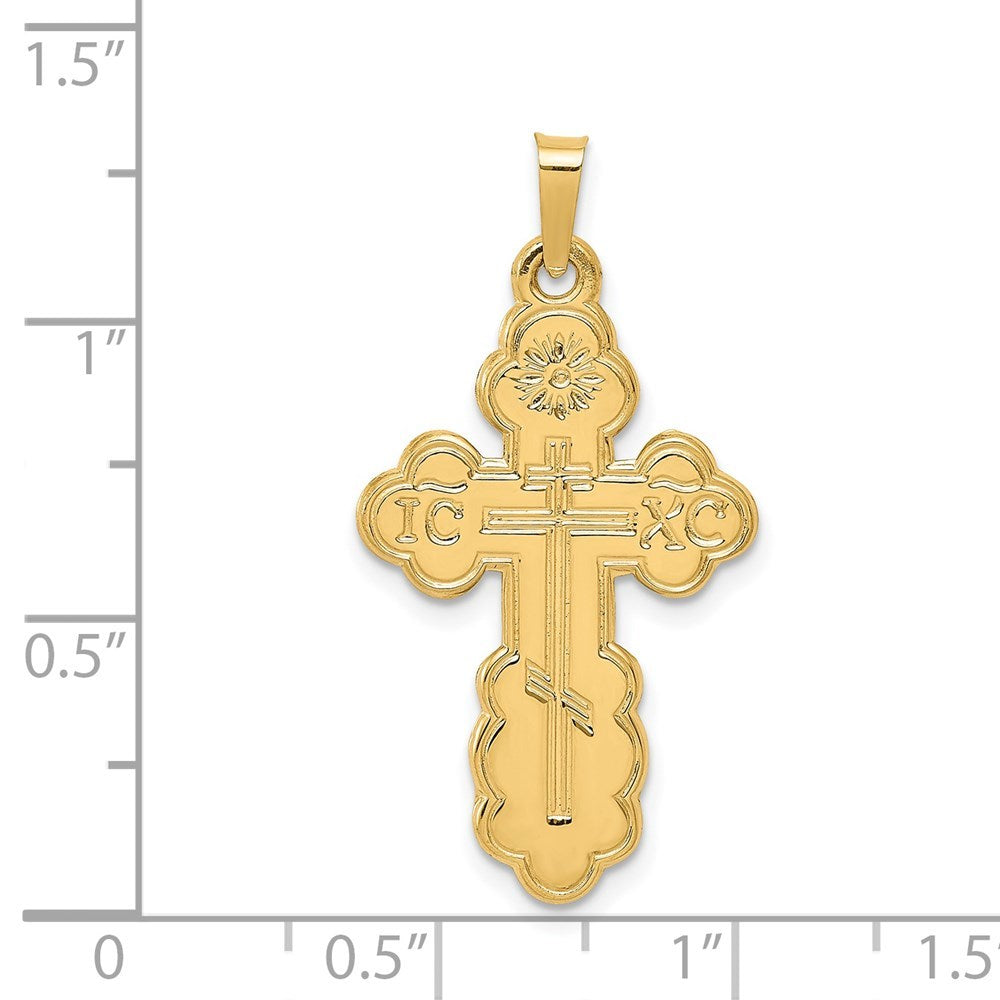 14K Yellow Gold Eastern Orthodox Cross Pendant 34mm length