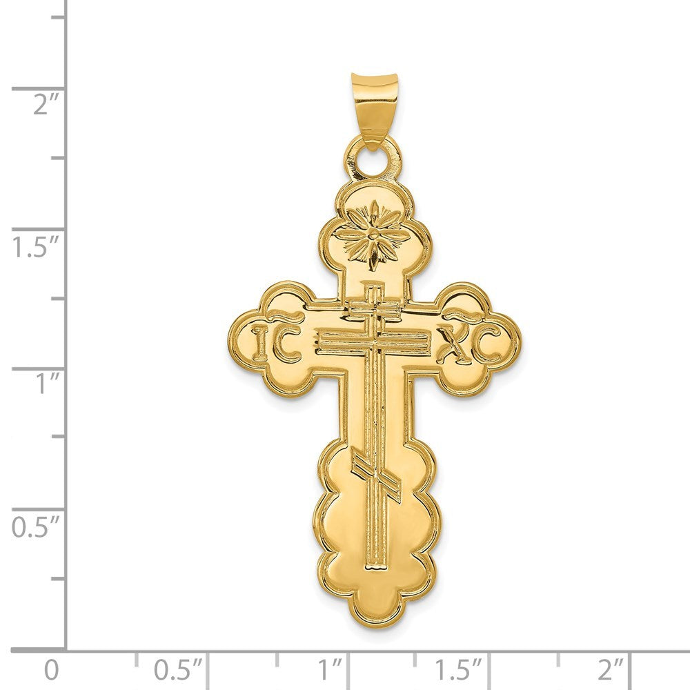 14K Yellow Gold Eastern Orthodox Cross Pendant 50mm length