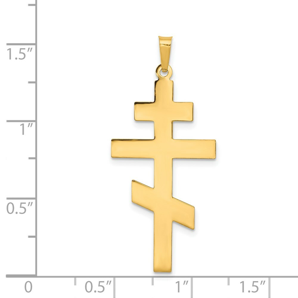 14K Yellow Gold Eastern Orthodox Cross Pendant 40mm length